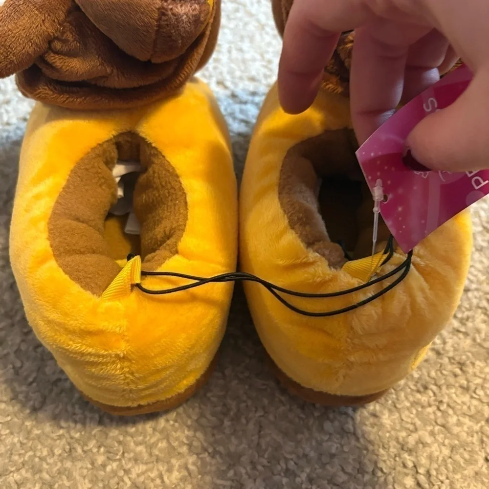 Disney Belle Plush 3D Slippers NEW 7/8 11/12 Girls Toddler Yellow Princess